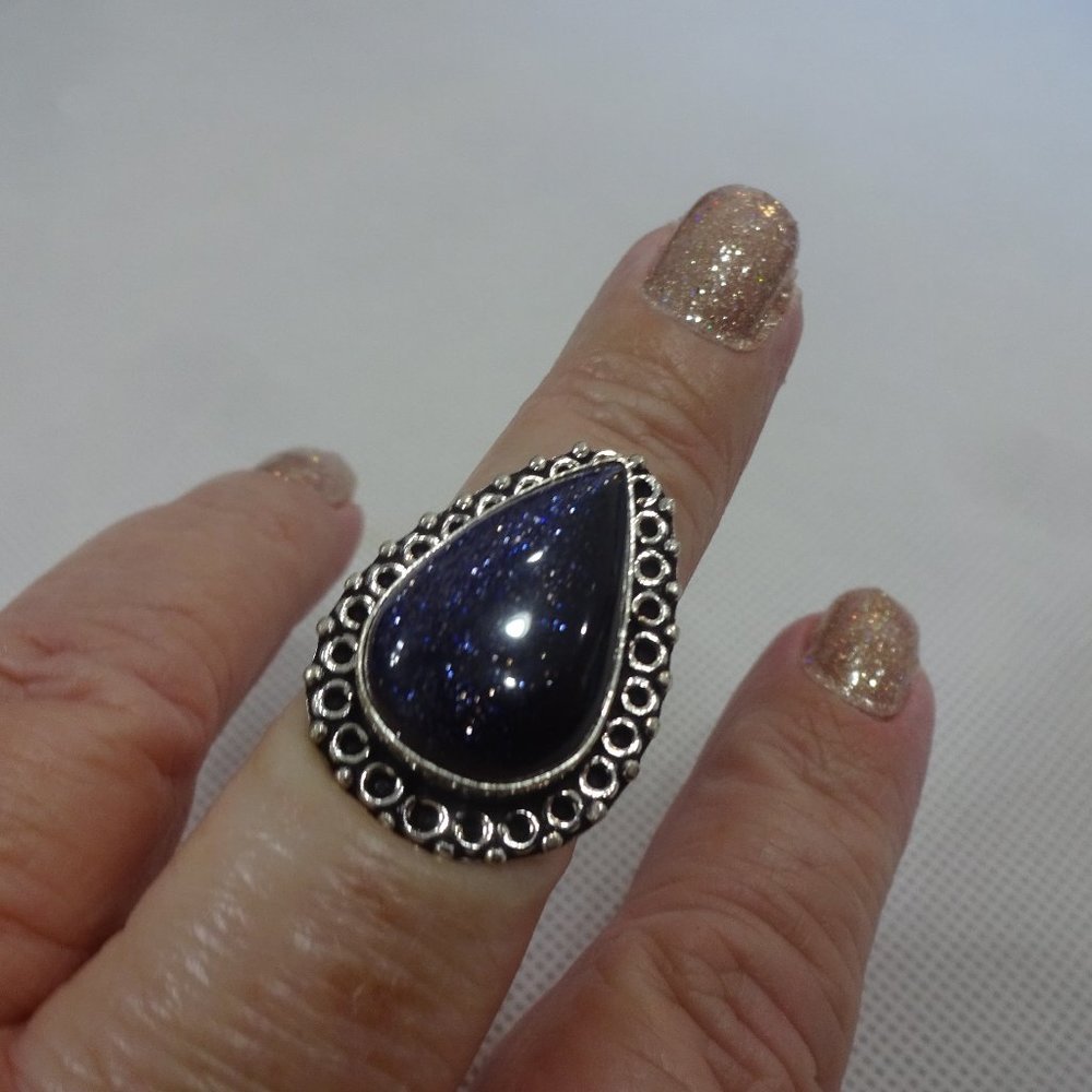 Sparkling "BLUE SUNSTONE" Handmade Sterling Ring Size 8.75 #296A